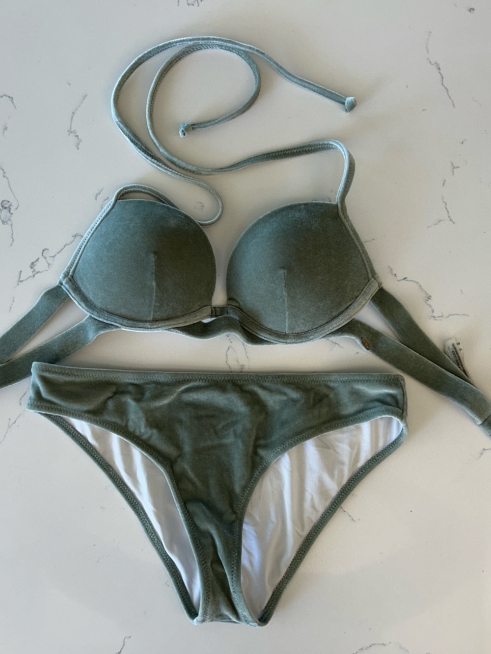Adjustable Halter Push-Up Bikini Set in Sage Green
